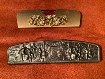 GOLD TONED JEWELED COMB CASE & SILVER TONED COMB FROM DENMARK