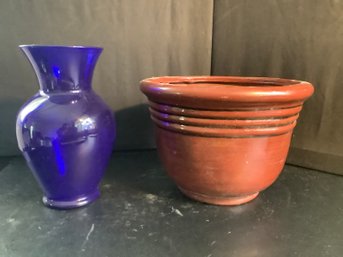 COBALT BLUE VASE & PLATER