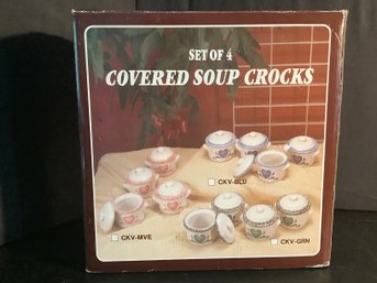 New-Set Of 4 Covered Soup Crocks