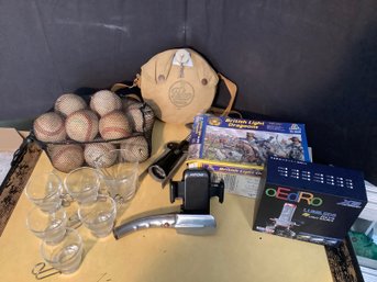 BOX LOT OF STUFF-Baseballs  & Models, Glassware
