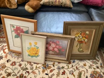 Floral Wall Two Paintings And Two Prints