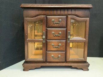 Musical Wood Jewelry Box With Drawers & Necklace Hangers