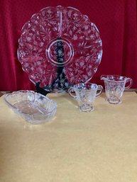 Fostoria  4 Pieces Including Double Sugar, Creamer, Tray & Serving Dish