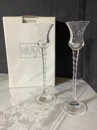New- In Box Mikasa  Everest Candlesticks W/ Foil Stickers