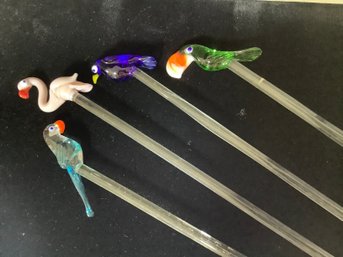 Glass Stirrers-Hand Blown Swizzel Sticks Assorted Birds