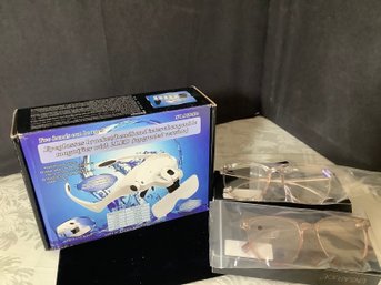 Eyelgass Bracket Headband Magnifier W/ Blue Blocker Glasses (2)