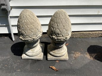 2 Cement Pineapples/Artichokes- Garden Decor