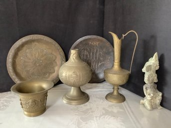 Brassware Including An Etched Oil Jar & More