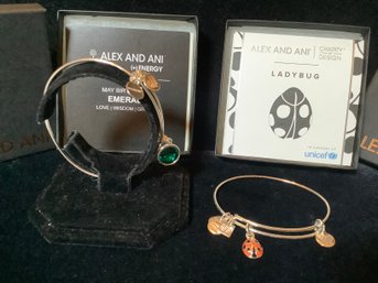 New Alex And Ani Bracelets- Designed & Crafted In America-May Emerald Birthstone & Lady Bug Bracelts