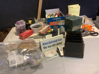 School & Box Of Office Supplies