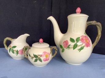 FRANCISCAN WARE COFFEE POT, SUGAR & CREAMER