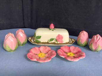 Franciscan Desert Rose Butter Dish, Butter Pats And Salt & Pepper Shakers