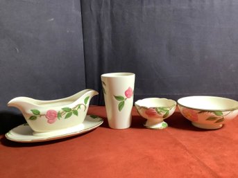 Group Of Desert Rose W/ Gravy Boat,Tumbler, Relish & Serving Bowl
