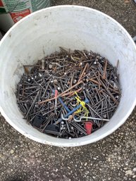 Bucket Of Hardware-Mostly Nails & Fasteners