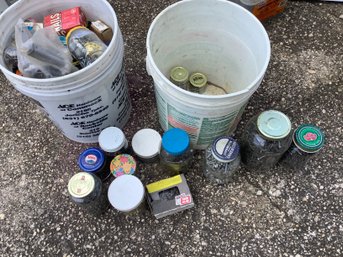 2 Buckets Of Assorted Screws,  Nails, Fasteners