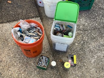 2 Buckets Of Nails, Screws, Concrete Anchors & More
