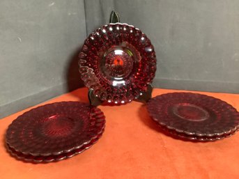 5 Fenton Red Glass Luncheon Plates- Gorgeous!