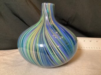 Vintage Art Glass  Hand Blown Art Glass Multi Color Vase