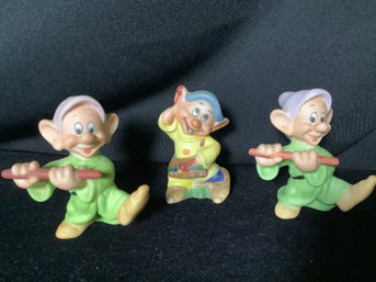 Disney Dopey Figurines Hand Painted Porcelain-3 Pcs