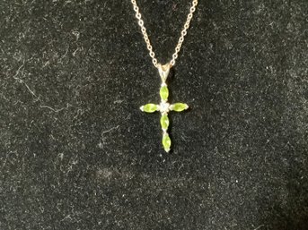Sterling Silver Peridot Cross & Chain