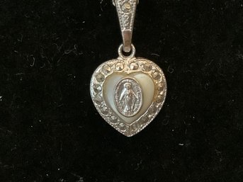 Sterling Silver Heart Pendant W/ Jesus On Chain