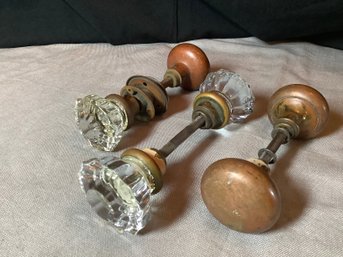 Antique Door Handles, Glass & Brass-See Description