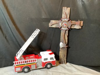 Firemans Cross And Firetruck