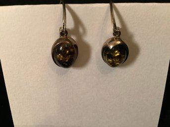Sterling Silver And Amber Cabochon Lever Back  Earrings-Read Description