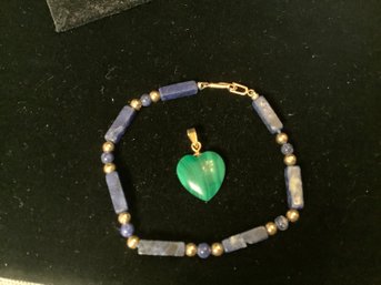 Gold Tone Bead And Lapis Bracelet-Read Description