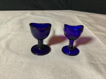 2 Vintage Cobalt Blue Glass Eye Wash Cups