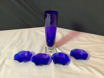 Cobalt Blue Vase And Dishes