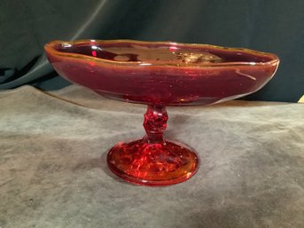 MCM Vintage Beautiful Ruby Red Glass Compote