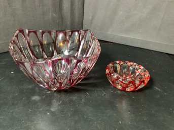 Red Optic Glass Bowl And Ash Tray