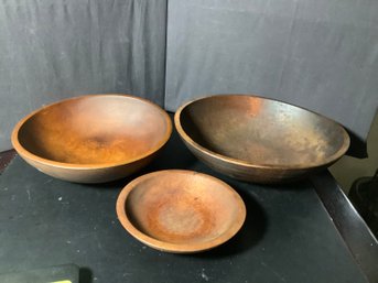 3 Vintage Wood Mixing / Salad Bowls
