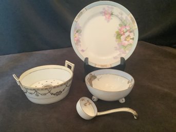 Butterfly Bowl W/ Ladel & Underplate W/ Hand Painted Designs & More