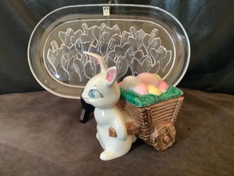 Spring Decor Bunny Rabbit & Sasaki Serving Dish/Tray W/ Foil Sticker