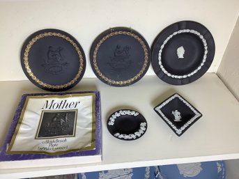 Wedgwood  Basalt-Black, White And Gold Plates