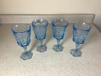 4 Fostoria Blue Wine Glasses