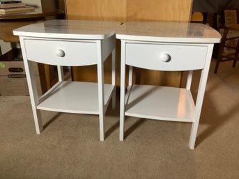 2 White End Tables With Drawers (pair)