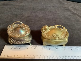 2 Antique Gold Tone Footed Metal Trinket  Jewelry Casket Victorian Art Nouveau Lot 2