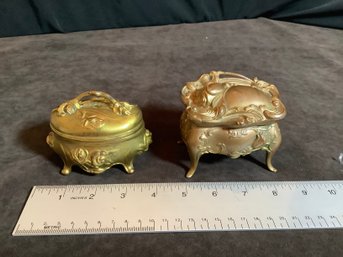 2 Antique Gold Tone Footed Metal Trinket  Jewelry Casket Victorian Art Nouveau Lot 3