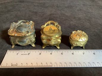 3 Antique Gold Tone Footed Mini Metal Trinket  Jewelry Casket Victorian Art Nouveau Lot 4