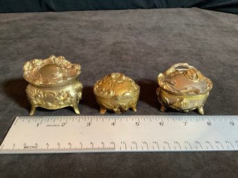 3 Antique Gold Tone Footed Mini Metal Trinket  Jewelry Casket Victorian Art Nouveau Lot 5
