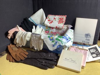 Vintage Leather Gloves, Vintage Hankerchefs & More