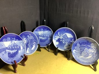 Vintage Bing & Grondahl  Copenhagen Blue & White Julie Aft Cr 1960s Christmas Plates