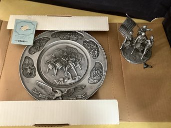 Hudson Hand Crafted Pewter Plate & Pewter Figurines