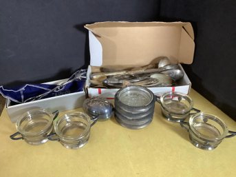 Silver Plate Handled Serving Cups,  Group Of Utensils  & More