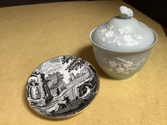 Copeland Black & White Italian Dish & Spode Sugar Bowl W/ Foil Tag