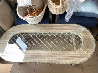 Henry Link Wicker Rattan Glass Top Table