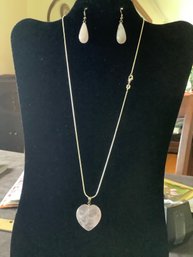 New-Rose Quartz Necklace & Earrings Set